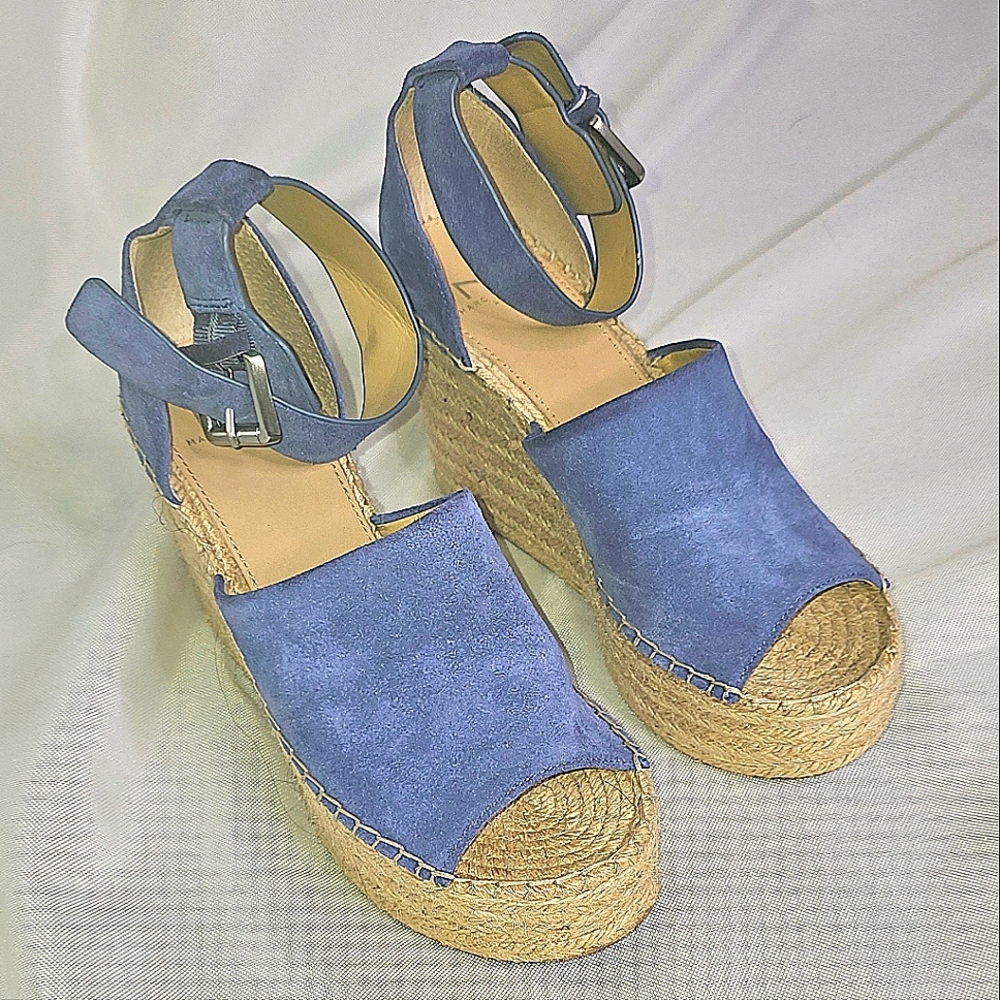"MARC FISHER Women's Blue Suede Espadrille Wedge Sandals